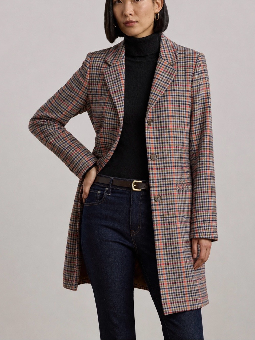 BB DAKOTA WOMEN PLAID COAT L MID LENGTH POLY BLEND DARK ACADEMIA LIBRARIAN $139
